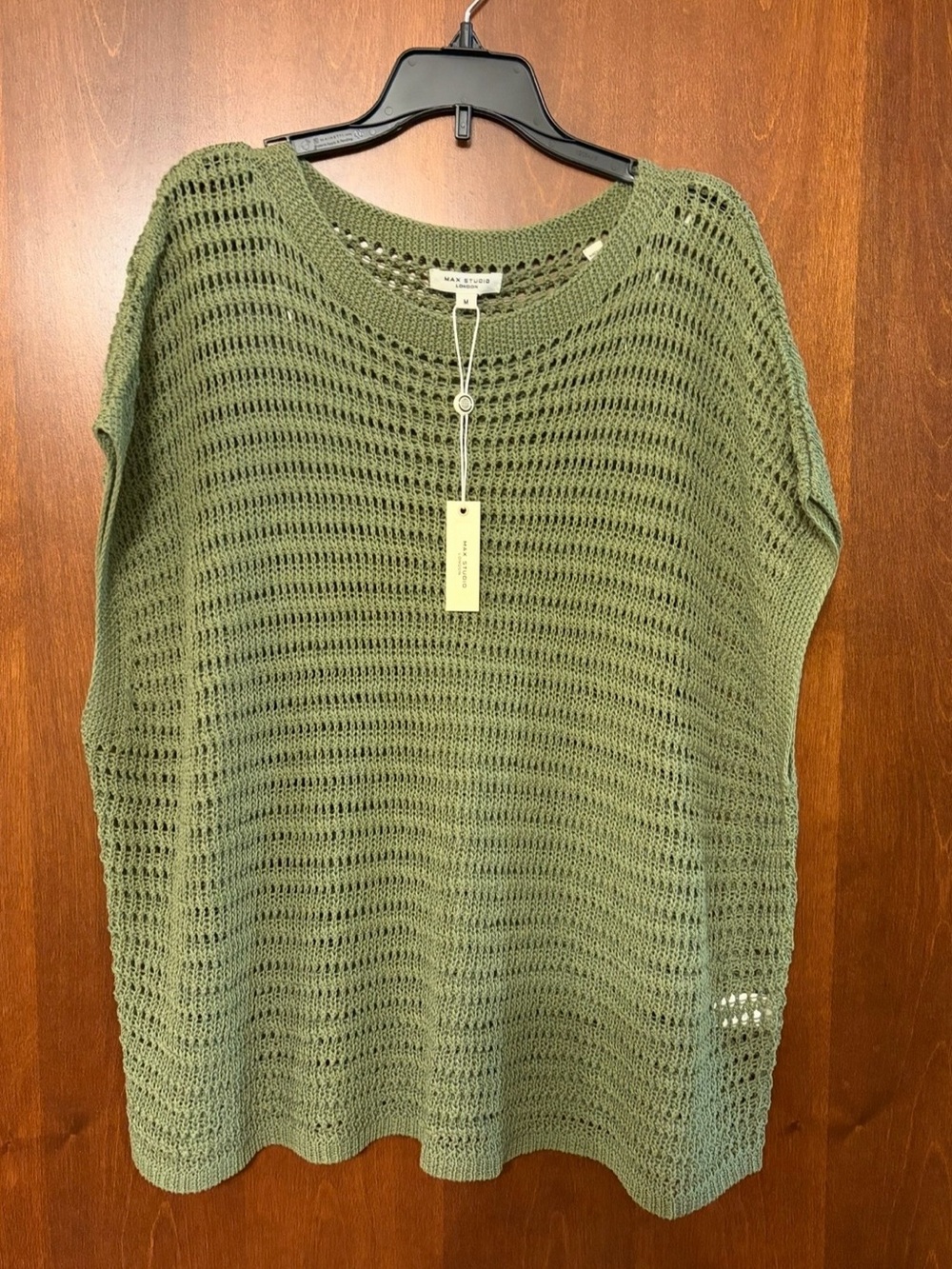 New Max Studio London Olive Open-Knit Short Sleeve Sweater women’s M